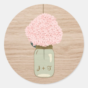 Blush Pink Hydrangea & Mason Jar Bridal Shower Classic Round Sticker