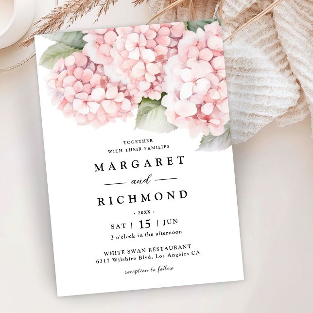 Blush Pink Hydrangea Watercolor Floral Wedding Invitation (Creator Uploaded)