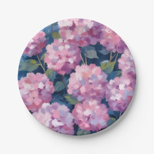 Blush Pink Hydrangeas Floral Paper Plate