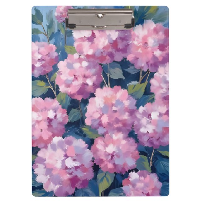 Blush Pink Hydrangeas Floral Watercolor Clipboard (Front)