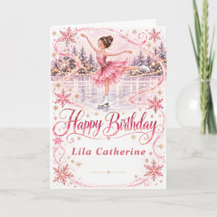 Blush Pink Ice Skating Birthday  Card