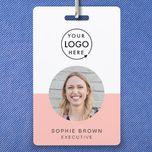 Blush Pink ID   Modern Stylish Photo Name Logo QR Badge