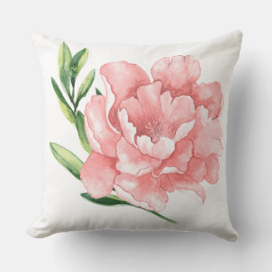 Blush Pink In Watercolor Rose &Green Branch Leaves Cushion