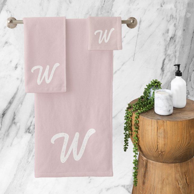 Blush Pink Initial Monogram Retro Typography Bath Towel Set (Blush Pink Initial Monogram Retro Typography Bath Towel Set)