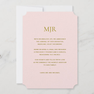 Blush Pink Initials Girl Birth Announcement