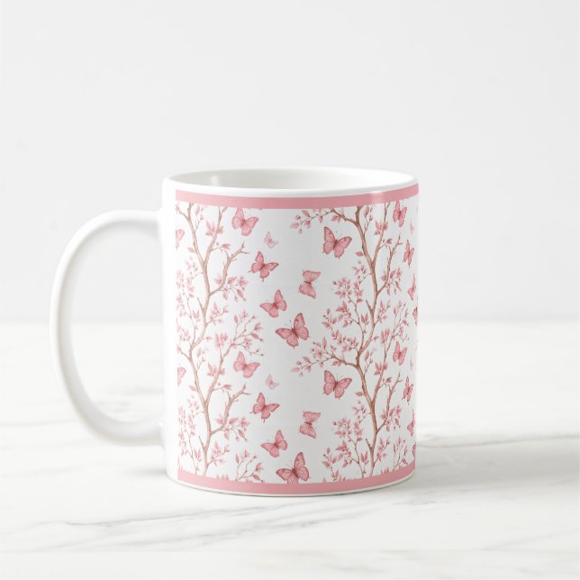 Blush Pink Ink Outlined Floral Mug (Left)