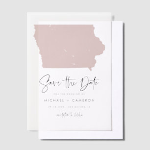 Blush Pink Iowa Map Minimalist Save the Date Vellum Invitations