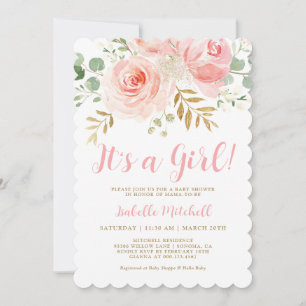 Blush Pink "It's a Girl!" Baby Shower Invitation