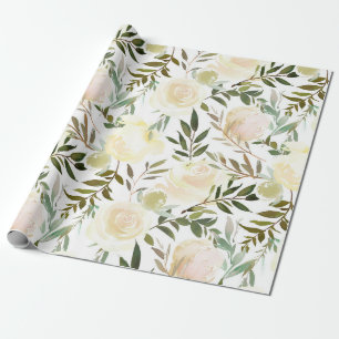 Blush Pink Ivory Beige Watercolor Floral Flowers Wrapping Paper