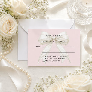 Blush pink ivory bow response RSVP Card