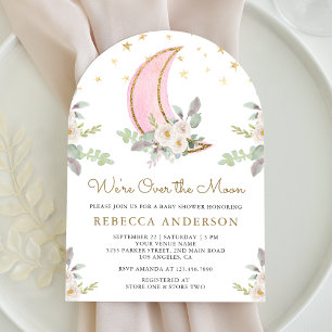 Blush Pink Ivory Floral Moon Arch Baby Shower Invitation