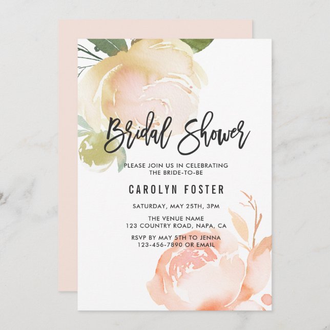 Blush Pink Ivory Peony Bridal Shower Invitation (Front/Back)