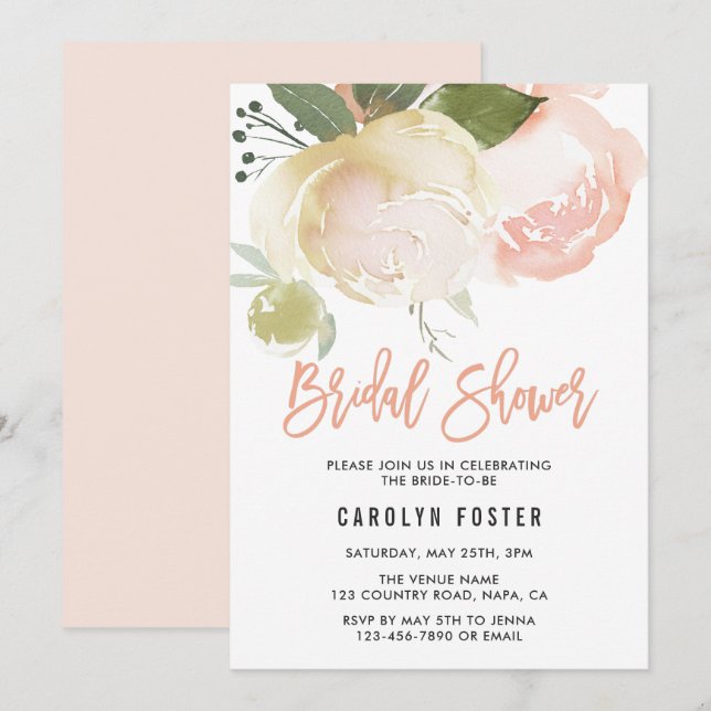 Blush Pink Ivory Peony Wedding Bridal Shower Invitation (Front/Back)