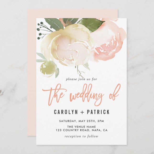 Blush Pink Ivory Peony Wedding Invitation (Front/Back)
