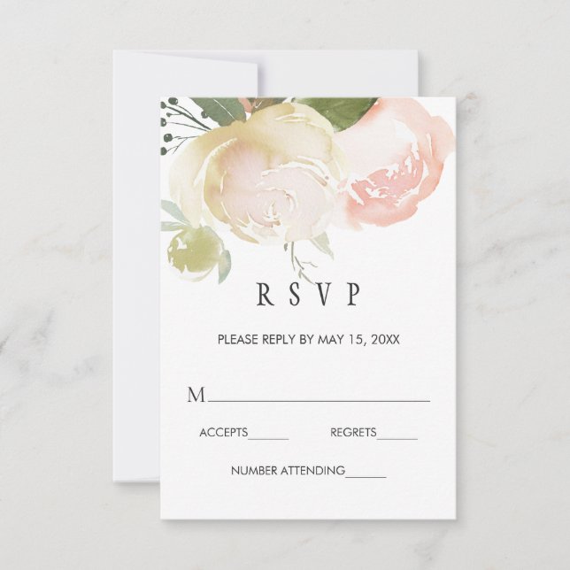 Blush Pink Ivory Peony Wedding RSVP Card (Front)