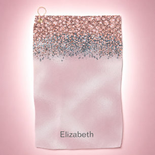Blush Pink Jewelled Personalised Golf Towel