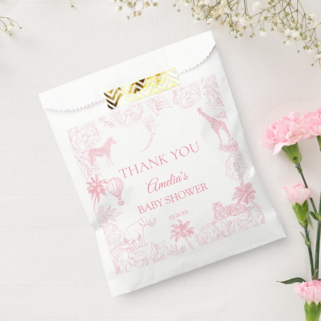 Blush Pink Jungle Safari Animals Baby Shower Favour Bag (Sealed)