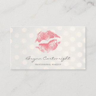 Blush Pink Kiss Lips with Golden Bokeh Dots Makeup Business Card