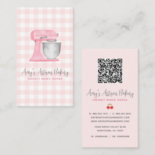 Blush Pink Kitchen Mixer Gingham QR Code Bakery Business Card