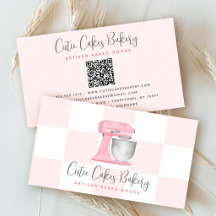 Blush Pink Kitchen Mixer QR Code Chequered Bakery