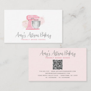 Blush Pink Kitchen Mixer QR Code Pastry Chef Business Card