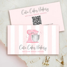 Blush Pink Kitchen Mixer QR Code Stripes Bakery