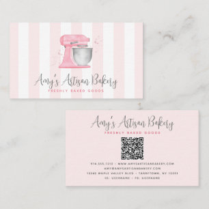 Blush Pink Kitchen Mixer QR Code Stripes Bakery Business Card