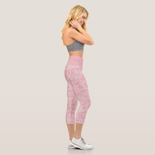 Blush Pink Lace Elegance Blush Pink & White Capri Leggings
