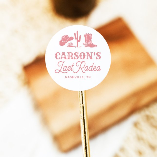 Blush Pink Last Rodeo Cowgirl Bachelorette Party Classic Round Sticker (Creator Uploaded)