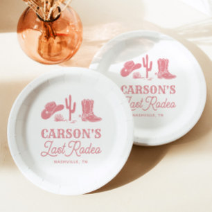 Blush Pink Last Rodeo Cowgirl Bachelorette Party Paper Plate