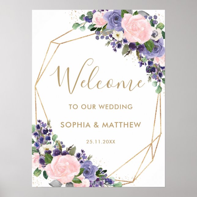 Blush Pink Lavender Floral Wedding Welcome Sign (Front)