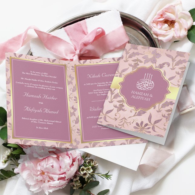 Blush Pink Lavender Gold Floral Muslim Wedding Invitation (Creator Uploaded)