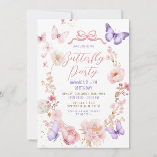 Blush Pink Lavender Purple Butterflies Birthday Invitation