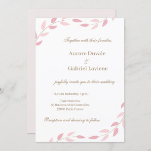 Blush Pink Leaves Autumn Botanical Elegant Wedding Invitation