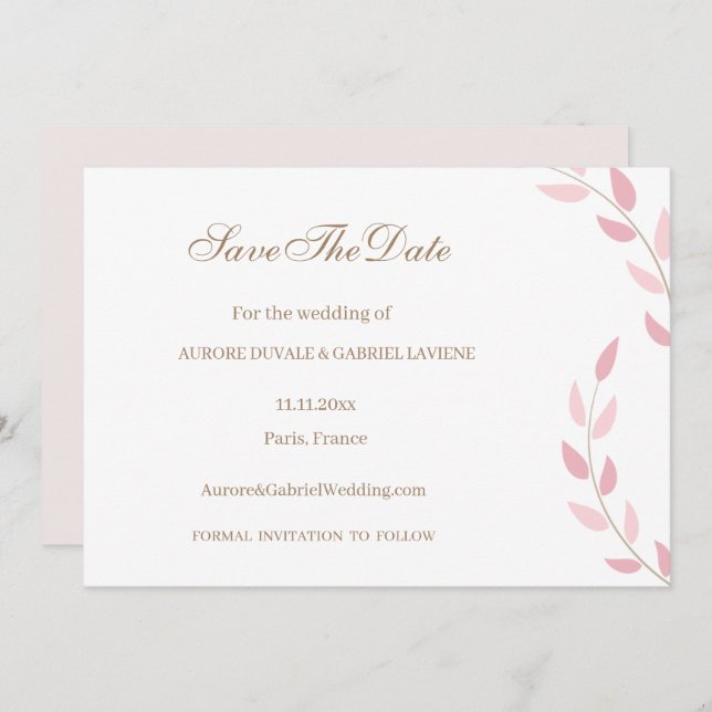 Blush Pink Leaves Autumn Save The Date Wedding Invitation (Front/Back)