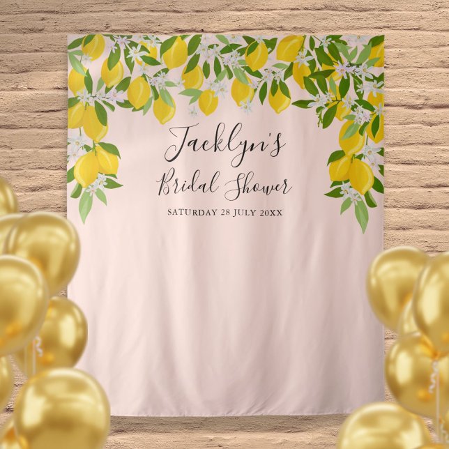 Blush Pink Lemons Bridal Shower Photo Backdrop Tapestry (Blush Pink Lemons Bridal Shower Photo Backdrop)