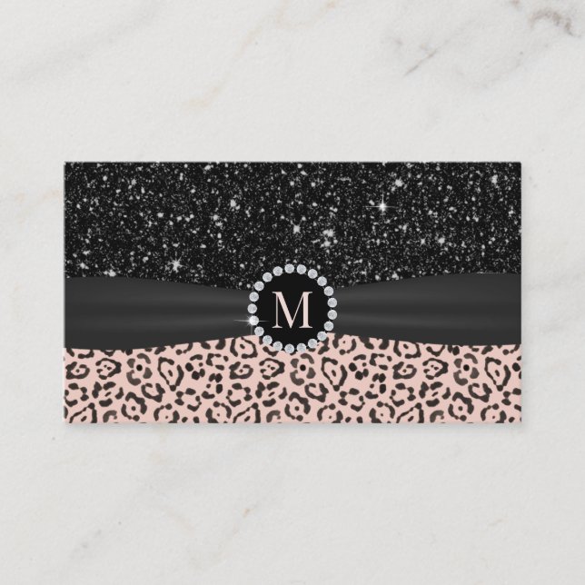 Blush Pink Leopard Black Glitter Event Planning Business Card (Front)