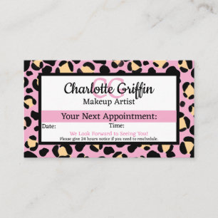 Blush Pink Leopard Print Lash & Makeup Appointment Business Card
