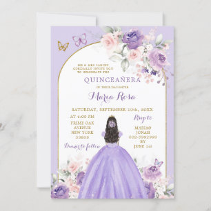 Blush Pink Lilac Floral Princess Quinceañera Invitation