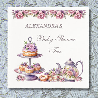 Blush Pink Lilac Floral Tea Party Baby Shower Napkin