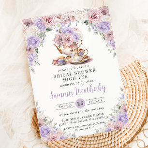 Blush Pink Lilac White Floral Bridal Shower Tea  Invitation