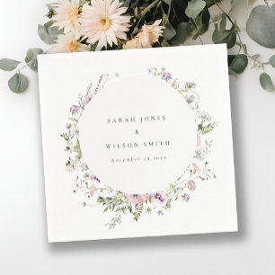 Blush Pink Lilac Wildflower Circle Frame Wedding Napkin