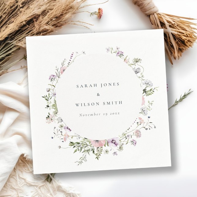Blush Pink Lilac Wildflower Circle Frame Wedding Napkin (Creator Uploaded)