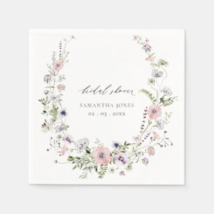 Blush Pink Lilac Wildflower Wreath Bridal Shower Napkin