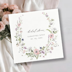 Blush Pink Lilac Wildflower Wreath Bridal Shower Napkin