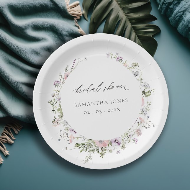 Blush Pink Lilac Wildflower Wreath Bridal Shower  Paper Plate (Creator Uploaded)