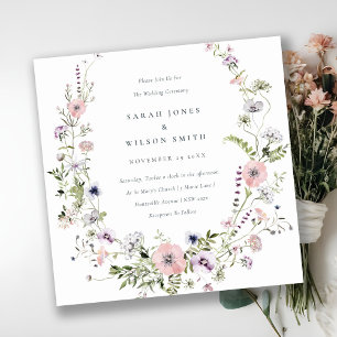 Blush Pink Lilac Wildflower Wreath Wedding Invite