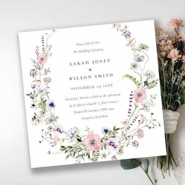 Blush Pink Lilac Wildflower Wreath Wedding Invite (Creator Uploaded)