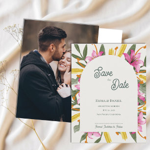 Blush Pink Lily Arched Photo Wedding Save the Date Announcement Postcard