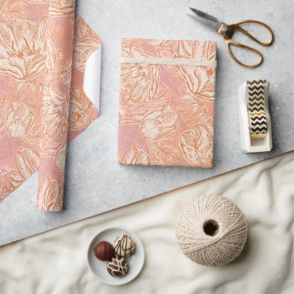 Blush Pink Line Art Tulip Floral Wrapping Paper